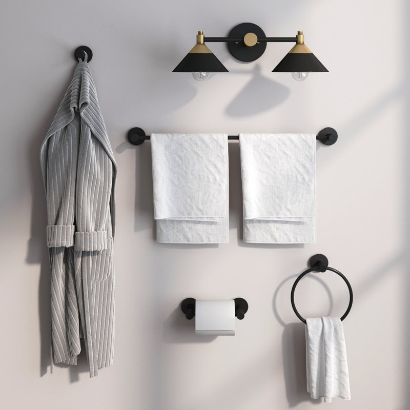 Nathan James 2-Light Black Vanity Light with 4-Piece Bathroom Hardware ...